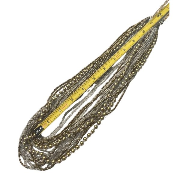 Vintage Beaded Multi Strand Necklace Seed Beads Gold Metal Tones 32" Long - Picture 3 of 8